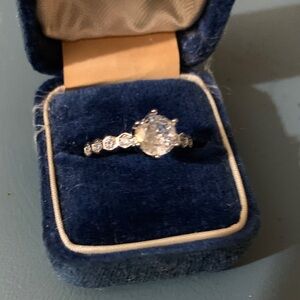 Elegant 925 Sterling Silver Diamond Engagement Ring Adjustable size 6